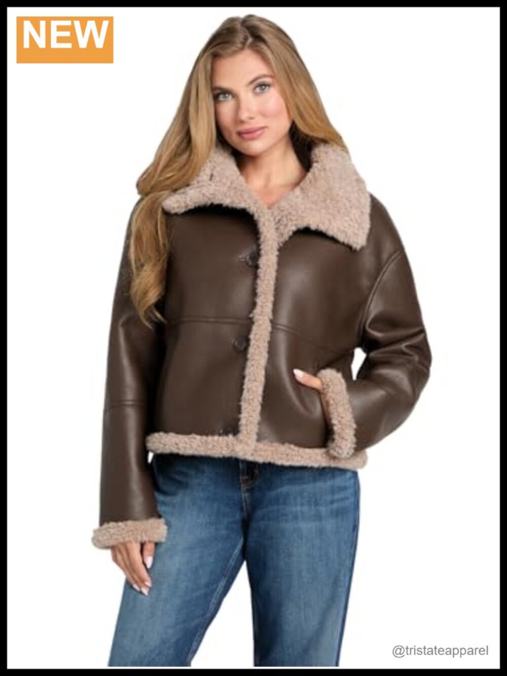 Faux Shearling Lined Faux Leather Cropped Jacket Funnel Neck